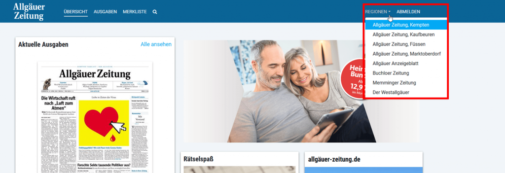 Auswahl der Ausgabe im Web e-Paper